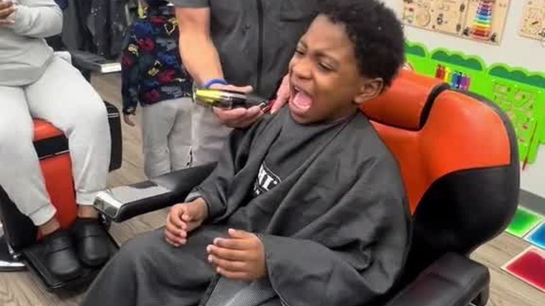 ⁣Autistic boy getting his hair cut for the first time!